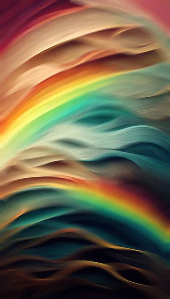 Rainbow wave rays motion. Gradient flow. Blur orange blue pink color light flare curves ripple texture art illustration abstract background.