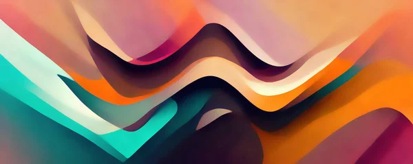 Digital art. Graphic mountain. Abstract pattern. Creative illustration with brown orange mint green waves mixing shapes background.