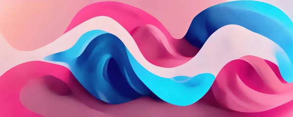 Digital banner. Graphic painting. Twisted shape. Colorful illustration of pastel pink blue smearing paint stroke wavy motion composition background.