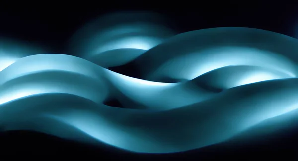 Digital painting. Luminous wave. Abstract background. Light blue illustration of gradient light shadow twisted shape of graphic composition on black backdrop.