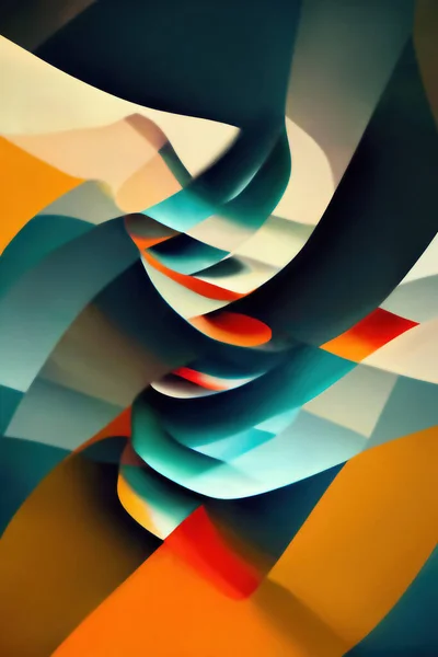 Graphic art. Abstract background. Color block design. Blur bright orange blue red curve shape decorative ornament geometric modern illustration.