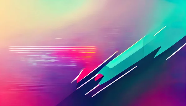 Cyberpunk background. Graphic art. Neon colors. Fluorescent pink purple cyan blue gradient glow motion lines geometric abstract illustration with copy space.