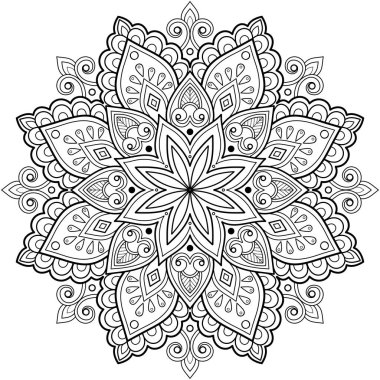 Vektör soyut mandala deseni. Duvardaki sanat eserleri. Boyama kitabı Dantelli desen dövme. Bir duvar kağıdı boya gömleği ve fayans çıkartması tasarımı için tasarlandı. Etnik doğu tarzı dekoratif daire süslemesi.