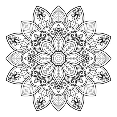 Vektör soyut mandala deseni. Duvardaki sanat eserleri. Boyama kitabı Dantelli desen dövme. Bir duvar kağıdı boya gömleği ve fayans çıkartması tasarımı için tasarlandı. Etnik doğu tarzı dekoratif daire süslemesi.