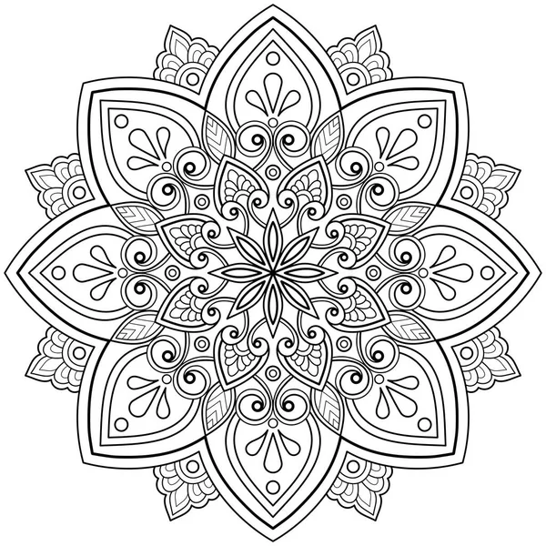 Mandala para colorir. padrão de vetor redondo com elementos decorativos.  decoração para livro, design, ilustração, jogos, relaxamento e meditação.  página para colorir
