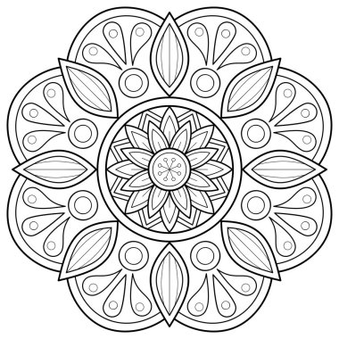 Vektör soyut mandala deseni. Duvardaki sanat eserleri. Boyama kitabı Dantelli desen dövme. Bir duvar kağıdı boya gömleği ve fayans çıkartması tasarımı için tasarlandı. Etnik doğu tarzı dekoratif daire süslemesi.