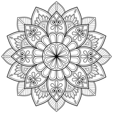 Vektör soyut mandala deseni. Duvardaki sanat eserleri. Boyama kitabı Dantelli desen dövme. Bir duvar kağıdı boya gömleği ve fayans çıkartması tasarımı için tasarlandı. Etnik doğu tarzı dekoratif daire süslemesi.