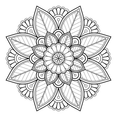 Vektör soyut mandala deseni. Duvardaki sanat eserleri. Boyama kitabı Dantelli desen dövme. Bir duvar kağıdı boya gömleği ve fayans çıkartması tasarımı için tasarlandı. Etnik doğu tarzı dekoratif daire süslemesi.