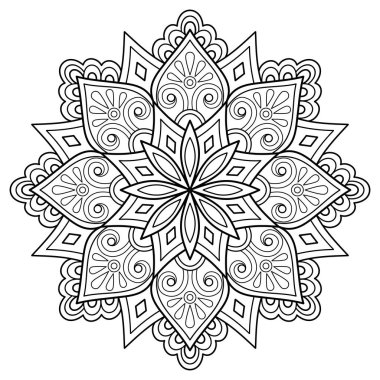 Vektör soyut mandala deseni. Duvardaki sanat eserleri. Boyama kitabı Dantelli desen dövme. Bir duvar kağıdı boya gömleği ve fayans çıkartması tasarımı için tasarlandı. Etnik doğu tarzı dekoratif daire süslemesi.