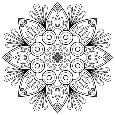Vektör soyut mandala deseni. Duvardaki sanat eserleri. Boyama kitabı Dantelli desen dövme. Bir duvar kağıdı boya gömleği ve fayans çıkartması tasarımı için tasarlandı. Etnik doğu tarzı dekoratif daire süslemesi.