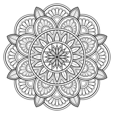 Vektör soyut mandala deseni. Duvardaki sanat eserleri. Boyama kitabı Dantelli desen dövme. Bir duvar kağıdı boya gömleği ve fayans çıkartması tasarımı için tasarlandı. Etnik doğu tarzı dekoratif daire süslemesi.