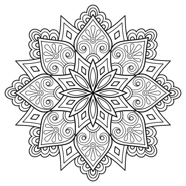 Mandala para colorir. padrão de vetor redondo com elementos decorativos.  decoração para livro, design, ilustração, jogos, relaxamento e meditação.  página para colorir