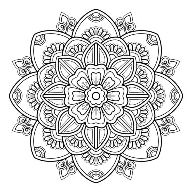 Mandala dijital sanat modeli. Duvardaki sanat eserleri. Boyama kitabı Dantelli desen dövme. Duvar kağıdı boya gömleği ve döşeme kalıbı çıkartması tasarımı, etnik çember dekoratif süslemesi için tasarım