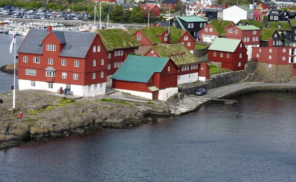 Dachy Trawiaste Torshavn Wyspa Streymoy Wyspy Owcze Dania — Zdjęcie stockowe