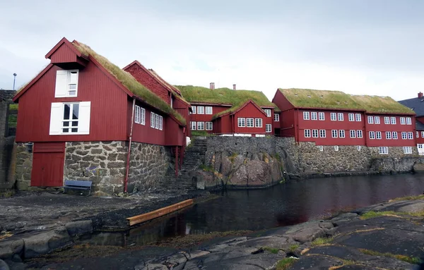 Травяные Крыши Torshavn Остров Стреймой Фарерские Острова Дания — стоковое фото