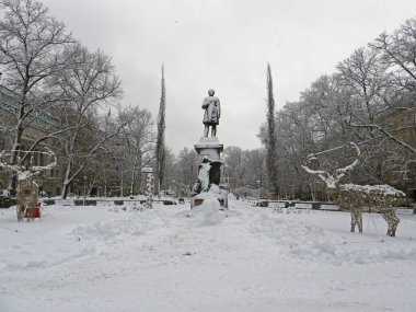 Johan Ludvig Runeberg 'in karlı Esplanadi Parkı Helsinki' deki anıtı