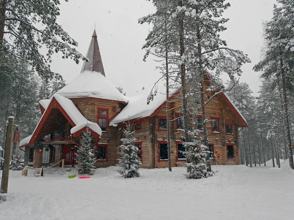 Wooden House Snowy Santa Claus Village Rovaniemi Finland — Stock Photo, Image