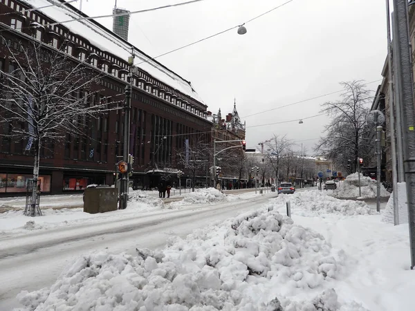 Snölandskap Helsingfors Gator Finland — Stockfoto
