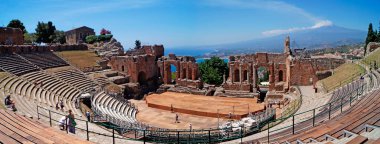 Greek theater in Taormina, with Etna volcano, Sicily Island - Italy clipart