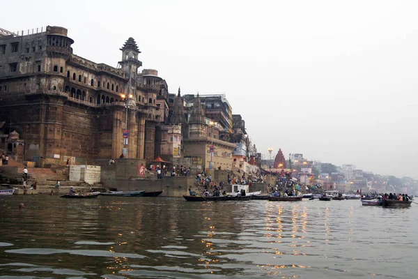 Festiwal Ganga Mahotsav Wschód Słońca Nad Rzeką Ganjes Benares Varanasi — Zdjęcie stockowe