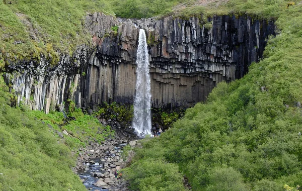 Vodopád Svartifoss Národní Park Skaftafell Hraničící Národním Parkem Vatnaj Kull — Stock fotografie