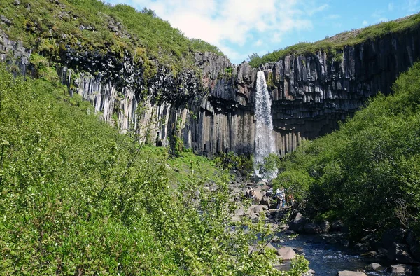 Vodopád Svartifoss Národní Park Skaftafell Hraničící Národním Parkem Vatnaj Kull — Stock fotografie