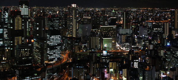 Night cityscape of Osaka, Honshu island - Japan