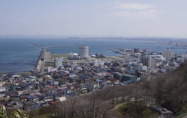 Wakkanai 'nin panoramik manzarası, Cape Soya, Hokkaido Adası - Japonya