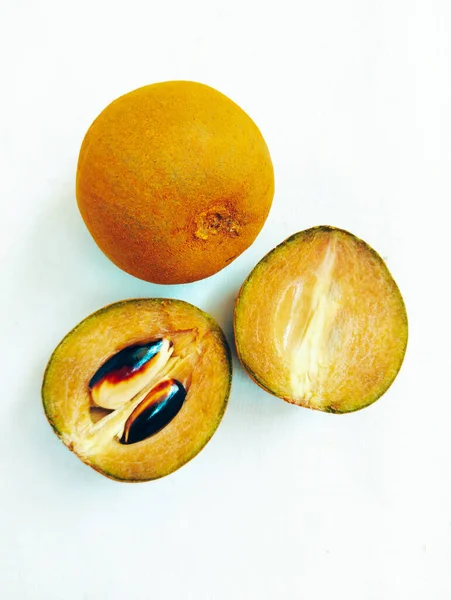 Sapodilla Fruit Sapota Plantaardig Voedsel Sapoche Manilkara Zapota Sapotille Sapote — Stockfoto