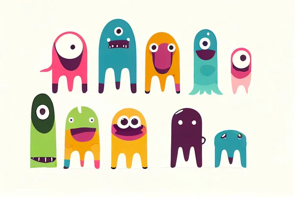 Monster Colorful Silhouette Icon Set Cute Cartoon Scary Funny Character — Stock Photo, Image