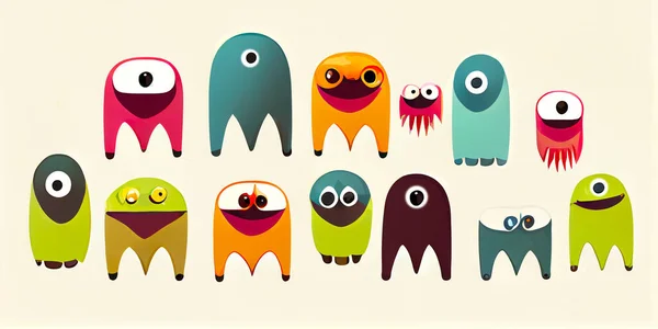 Conjunto Brilhante Engraçado Bonito Monstros Alienígenas Coleção Isolada Fundo Ilustração — Fotografia de Stock