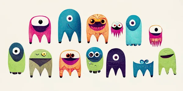 Conjunto Monstros Bonitos Personagens Engraçados Desenhos Animados Ilustração Alta Qualidade — Fotografia de Stock