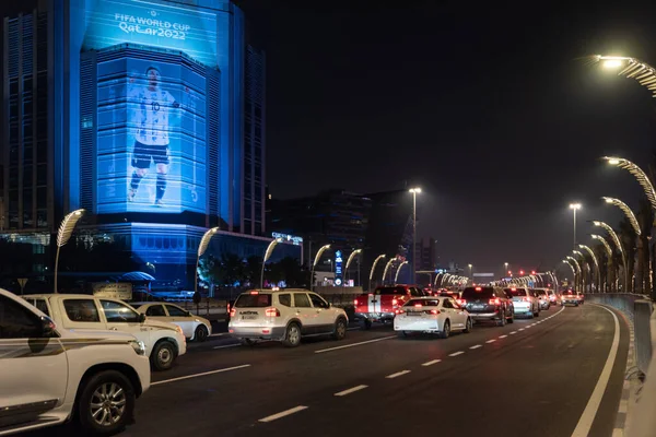 Busy Street Downtown Doha Night West Bay Qatar — Stock Photo, Image