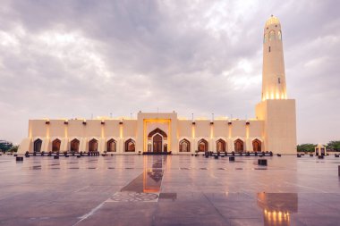 Imam Muhammad bin AbdulWahab Mosque at the cloudy night in the city of Doha, Qatar, Middle east