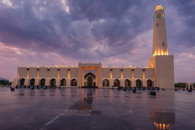 mam Muhammad bin AbdulWahab Mosque at the cloudy night in the city of Doha, Qatar, Middle east