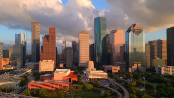 Günbatımında Houston Teksas Silüeti Hava Manzarası — Stok video