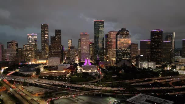 Skyline Houston Texas Nuit Vue Aérienne — Video