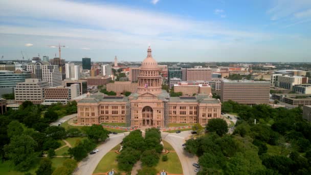 Texas Capitol Austinban Felülről Légi Felvétel — Stock videók