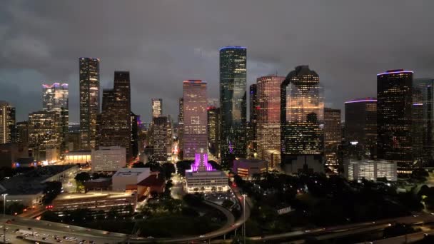 Houston Texas Inanılmaz Skyline Geceleyin Hava Manzarası — Stok video