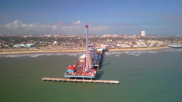 Galveston Texas Eğlence Iskelesi Yukarıdan Hava Manzaralı — Stok video