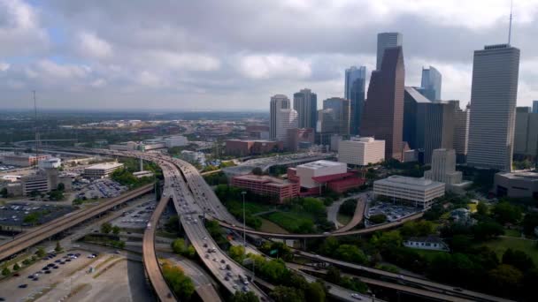 Skyline Houston Texas Día Brumoso Vista Aérea — Vídeo de stock