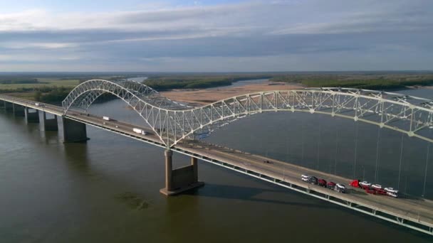 Puente Hernando Soto Memphis Sobre Río Mississippi Vista Aérea — Vídeo de stock