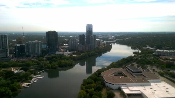 Colorado River Městě Austin Texas Letecký Pohled — Stock video