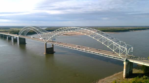Most Hernando Soto Memphis Nad Rzeką Missisipi Widok Lotu Ptaka — Wideo stockowe