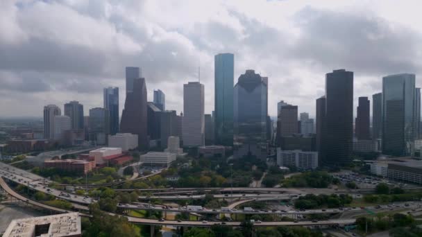 Skyline Von Houston Texas Einem Nebligen Tag Luftaufnahme — Stockvideo