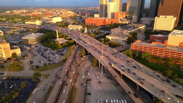 Traffico Stradale Pesante Nella Città Houston Vista Aerea — Video Stock