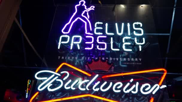 Elvis Presley Neon Skylt Beale Street Memphis Hemmet För Blues — Stockvideo