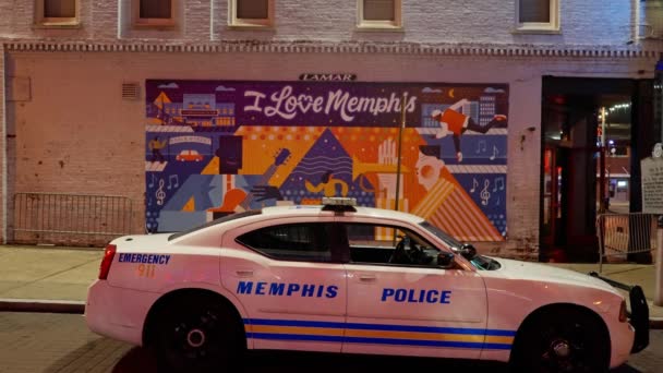 Policejní Auto Beale Street Memphisu Domov Bluesové Rockové Hudby Memphis — Stock video