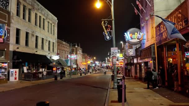 Typisk Gatuvy Beale Street Memphis Hemmet För Blues Rock Music — Stockvideo