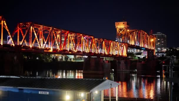Ponte Junção Little Rock Iluminada Noite Little Rock Arkansas Novembro — Vídeo de Stock